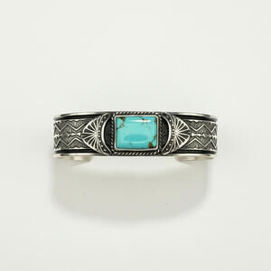 Navajo artist Sunshine Reeves Sonoran Gold Turquoise Sterling Silver Cuff 33g